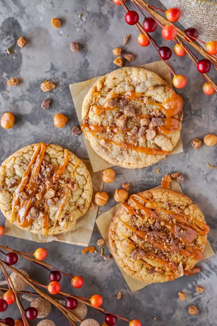 Three salted caramel toffee cookies