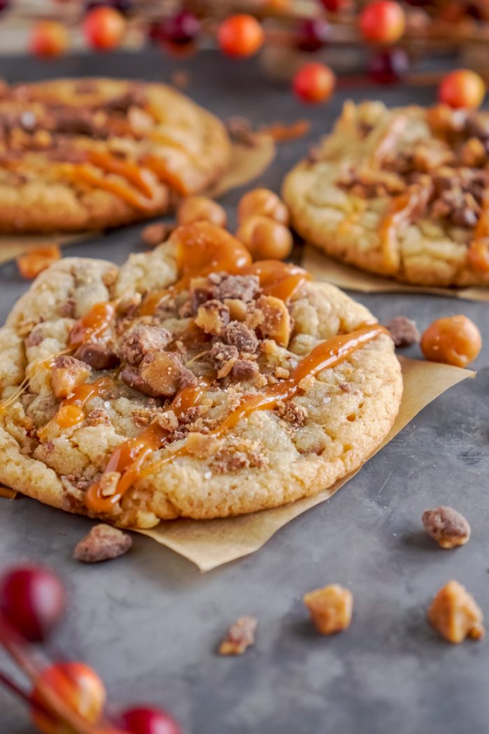 A salted caramel with toffee bits cookie