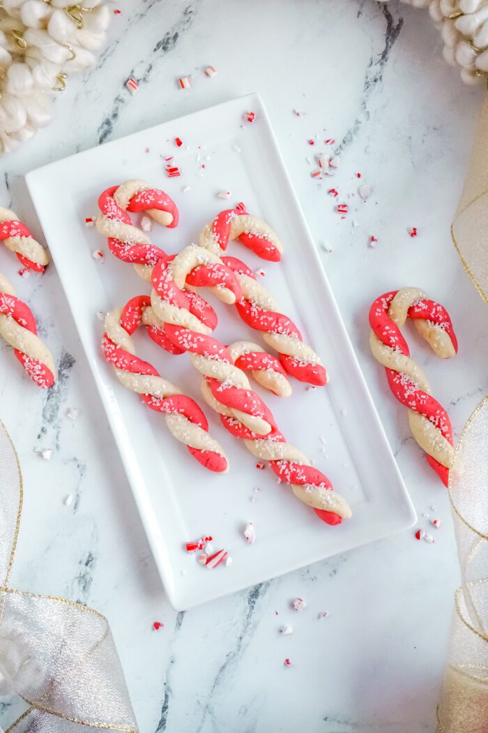 Candy Cane Sugar Cookies On a Plate