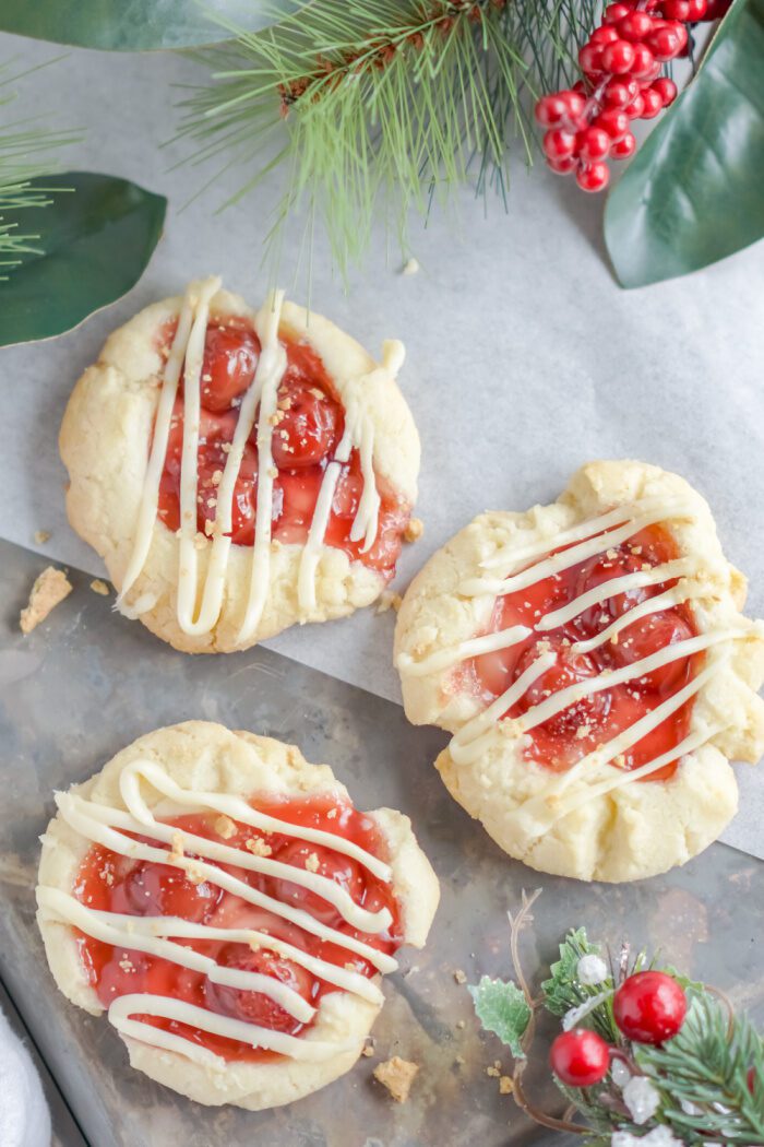 An Above View of 3 Cherry Cheesecake Cookies