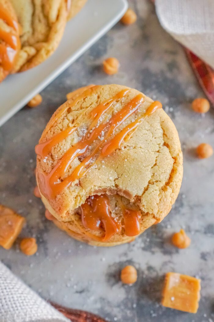 Above View of Stack of Salted Caramel Cookies