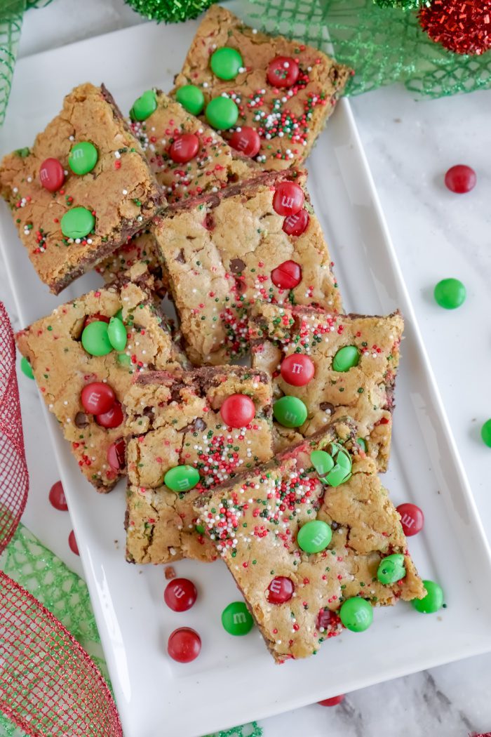 Plate of Chocolate Chip M&M Cookie Bars