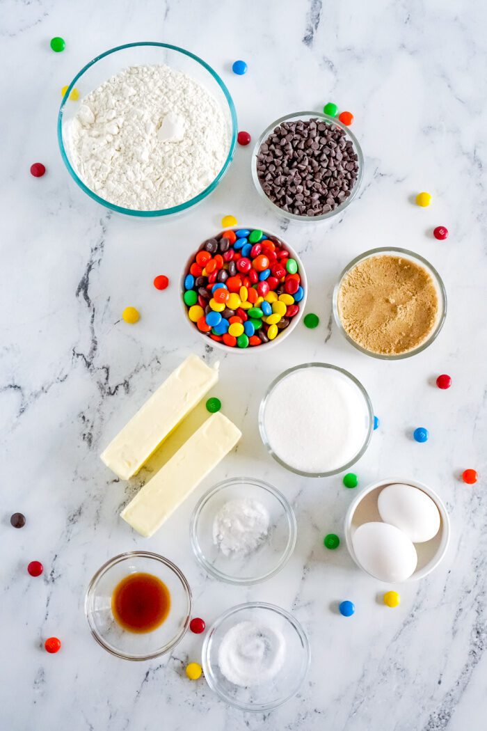 Chocolate Chip M&M Cookie Ingredients