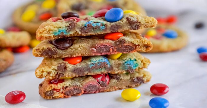 Wide view of sliced stack of cookies