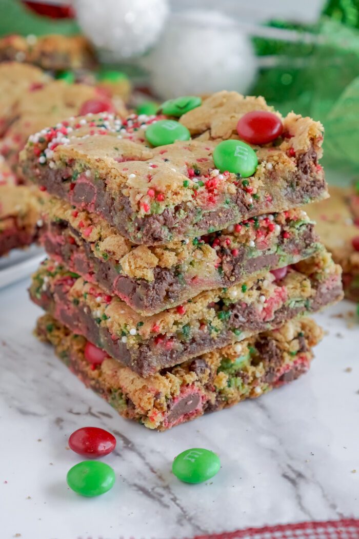 Stack of 4 Christmas M&M Cookie Bars
