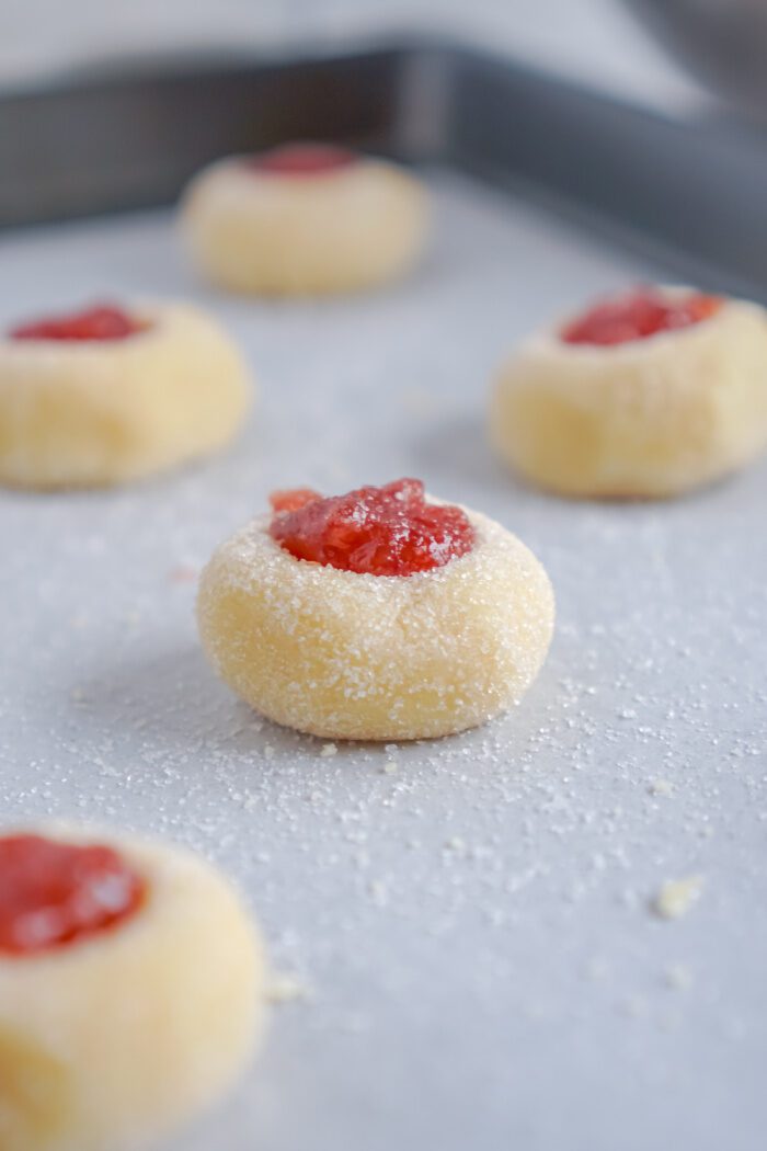 Cookie dough balls filled with jam