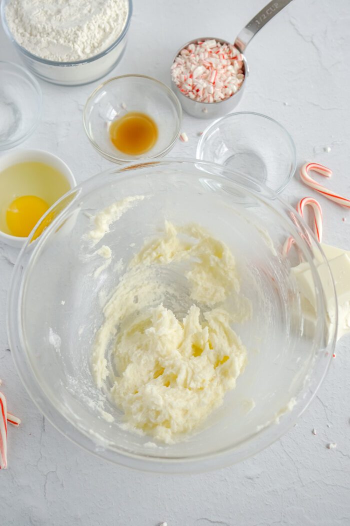 Creamed butter and sugar in a bowl