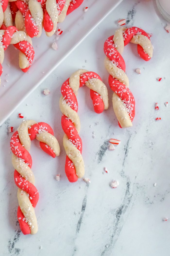 3 Candy Cane Sugar Cookies Lined Up