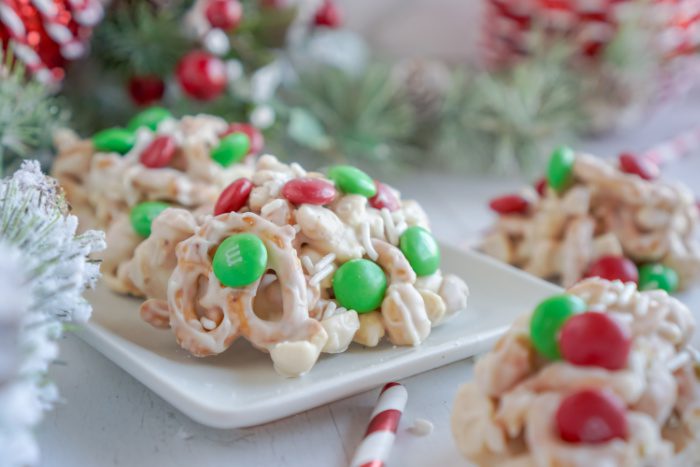 Wide view of Christmas candy on plate