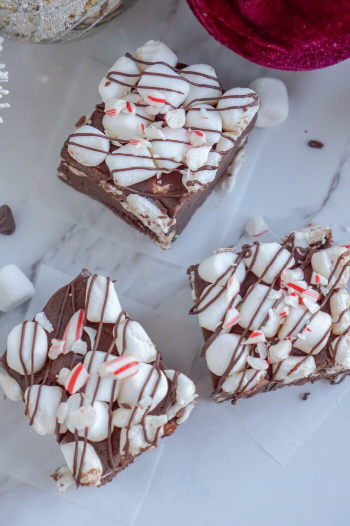 Above View of 3 Hot Chocolate Peppermint Fudge Squares
