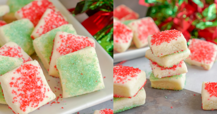 Split picture of plated and stacks of cookies