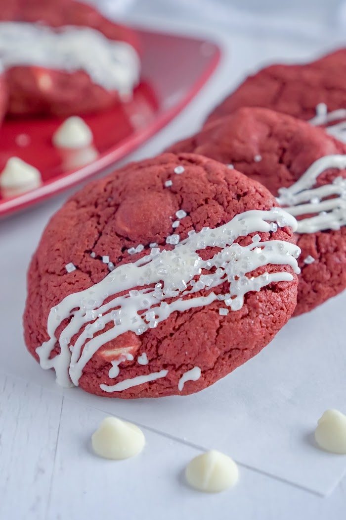 Red Velvet Cookies Propped Up On Each Other