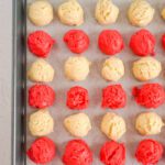 Red and white cookie dough balls