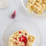 Red food dye added to separated dough