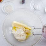 Softened butter and cream cheese in bowl