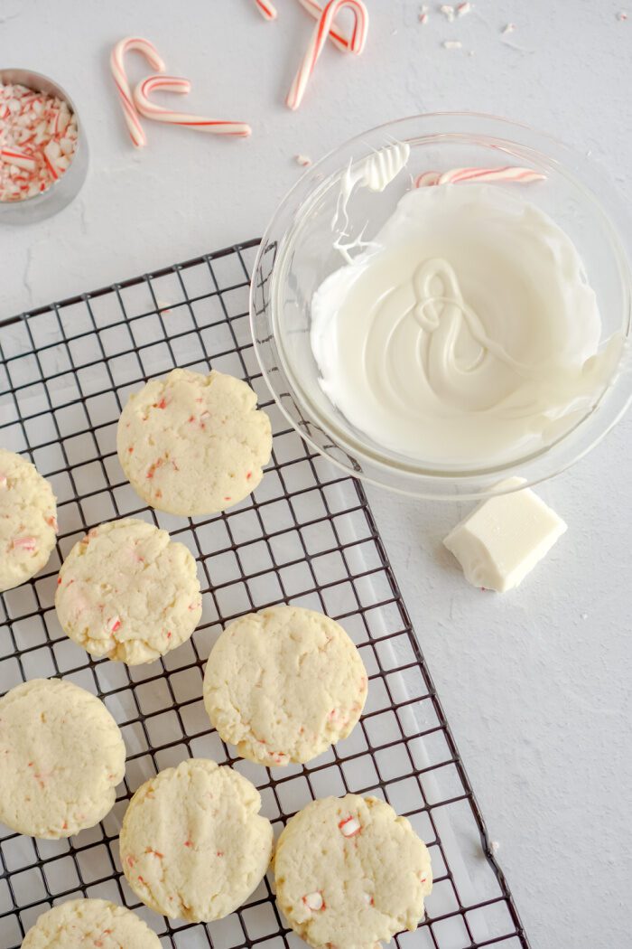 Undecorated baked cookies on cooling rack