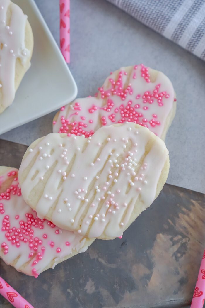 Above View Of Valentine's Day Sugar Cookies Stacked On Each Other