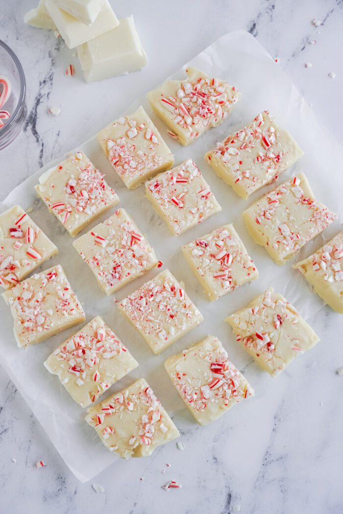 Candy Cane Fudge Cut Into Squares