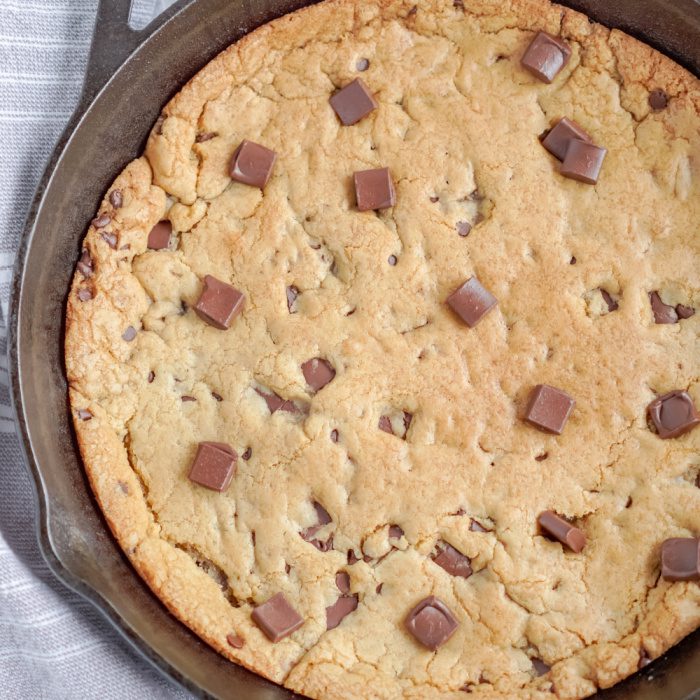 Close Up View Of Chocolate Chip Skillet Cookie
