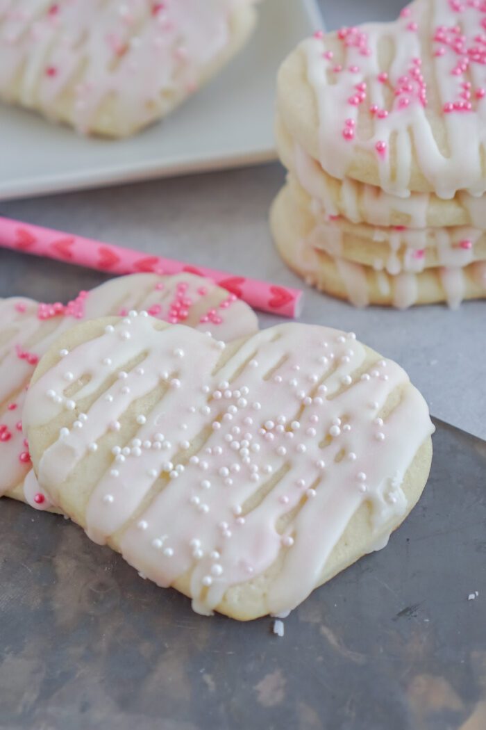 Valentine's Day Sugar Cookie Propped Up On Another Cookie