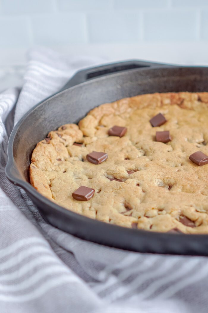 Side View of Chocolate Chip Skillet Cookie