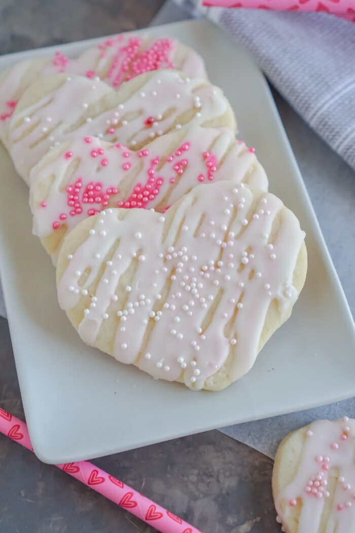 Valentine's Day Cookies Lined Up On A Plate