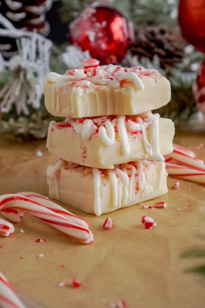 3 Stacked Candy Cane Fudge Squares