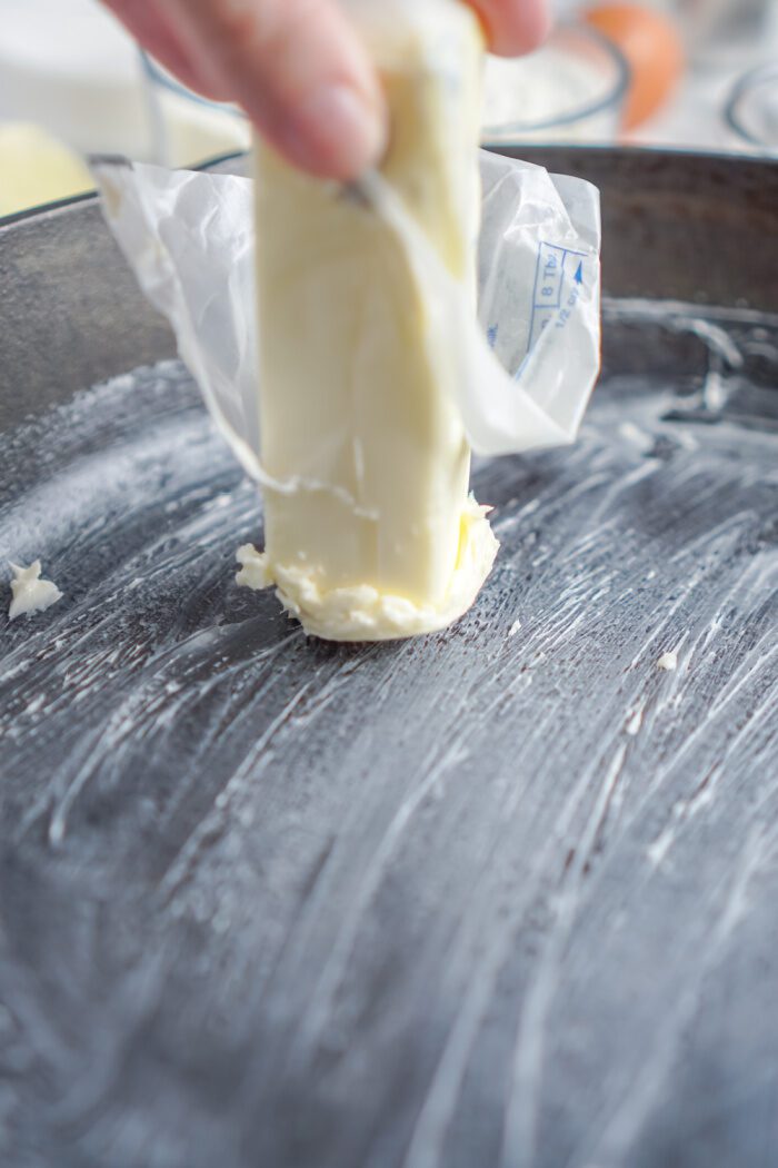 Greasing the Cast Iron Skillet with Butter