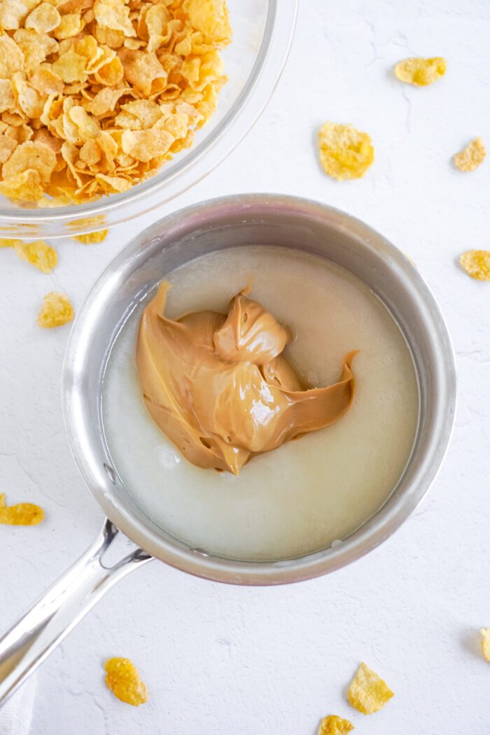 Peanut Butter Being Added to Sauce Pan