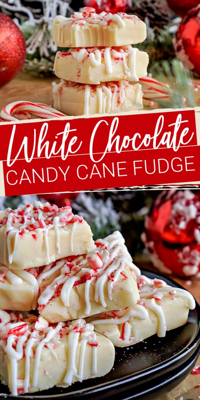 A stack of white chocolate peppermint fudge.