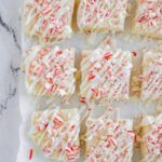 White Chocolate Candy Cane Fudge Cut Into Squares