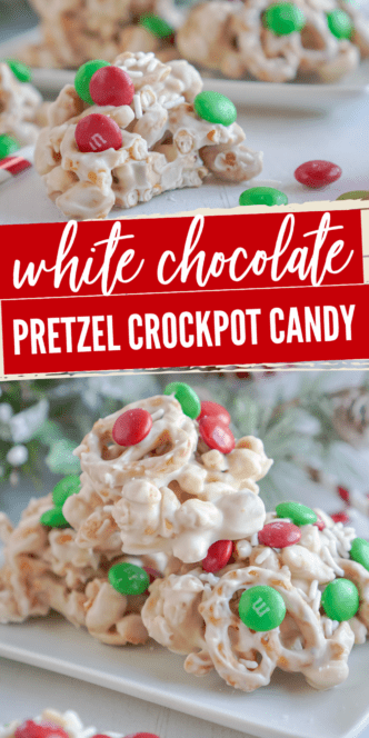 A photo of white chocolate pretzel candy.