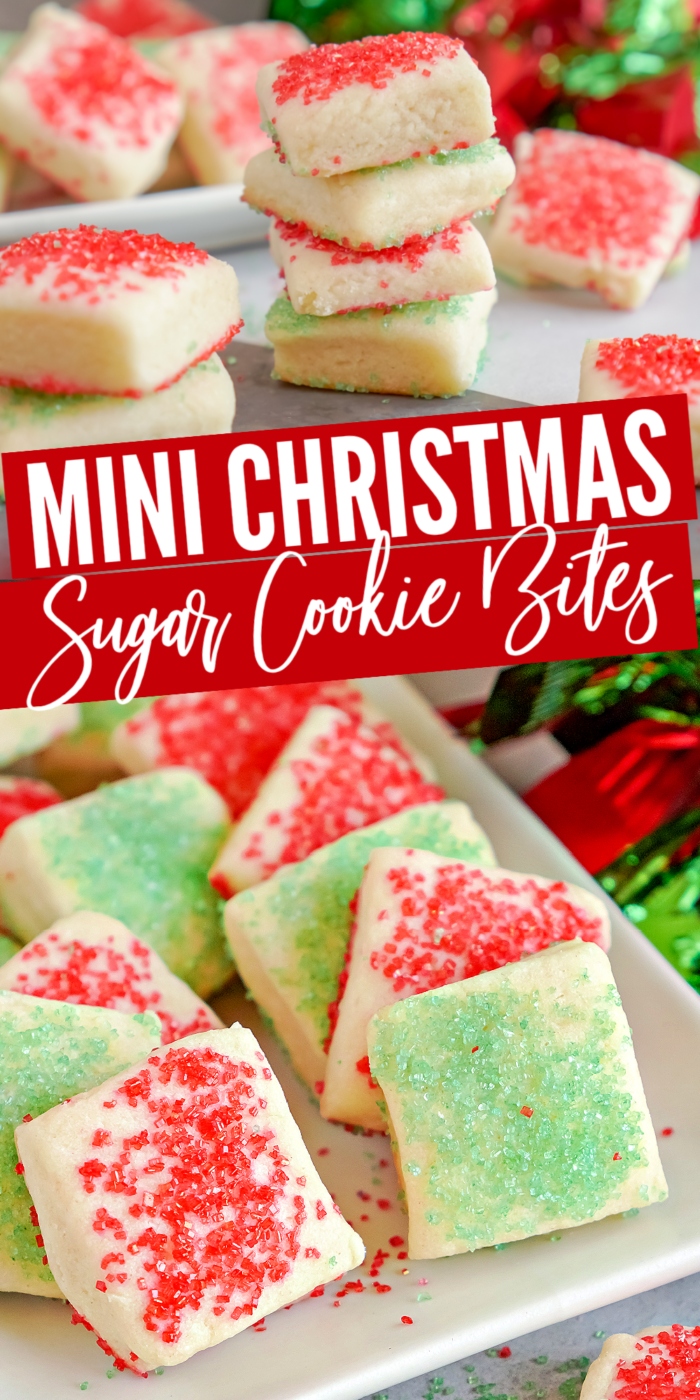 A plate of mini Christmas sugar cookie bites.