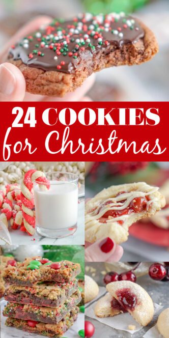 A collage of 24 different Christmas cookies.
