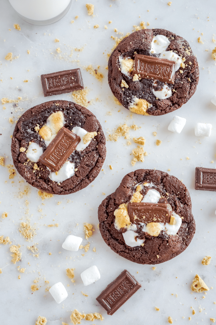 Above view of 3 Chocolate S'mores Cookies