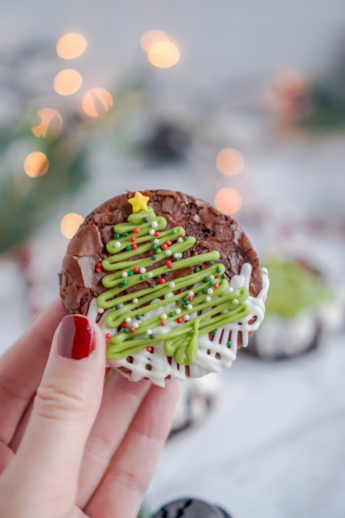 Someone holding a Christmas Brownie