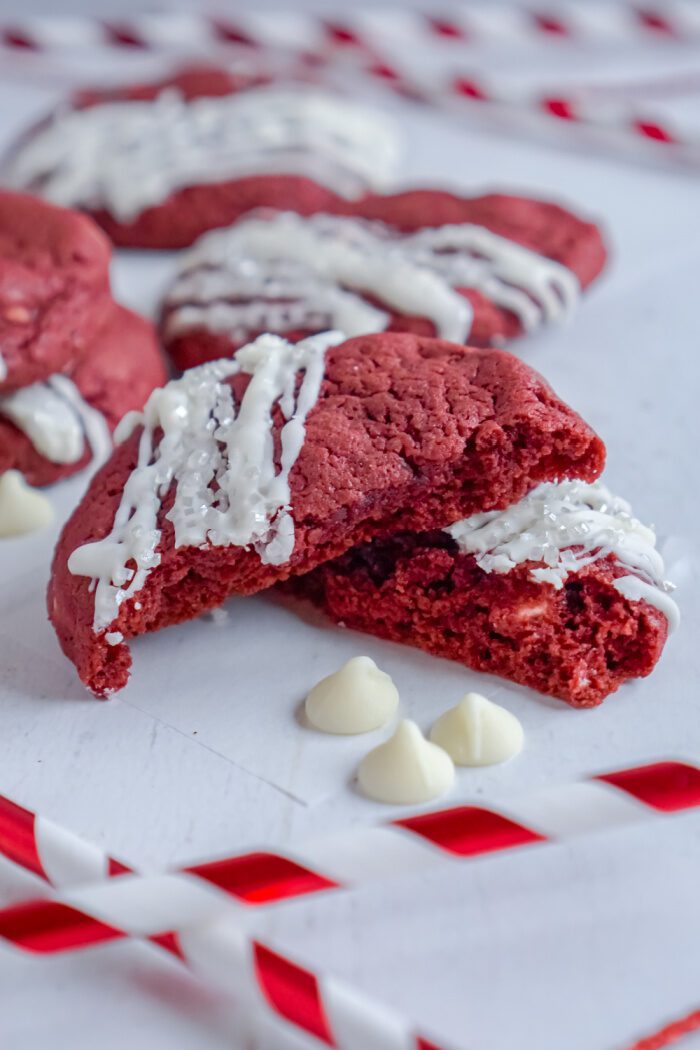 Red Velvet Cookie broken in half