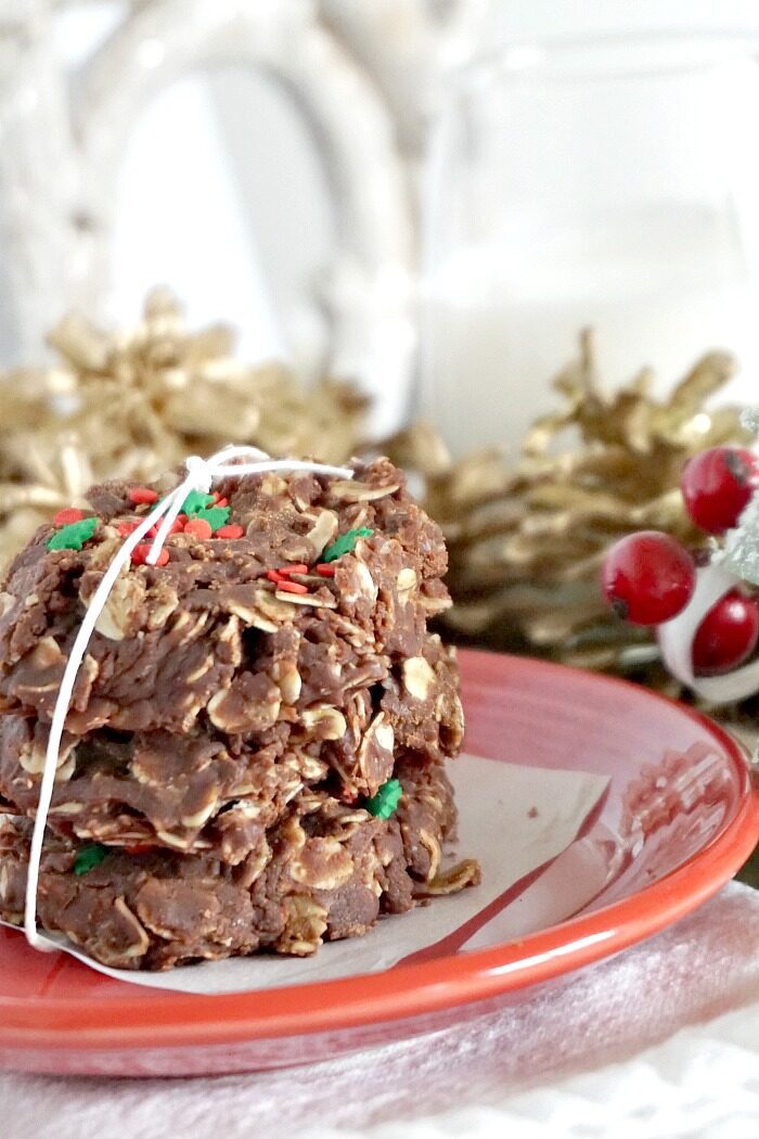 A stack of 3 No Bake Nutella Christmas Cookies on a plate