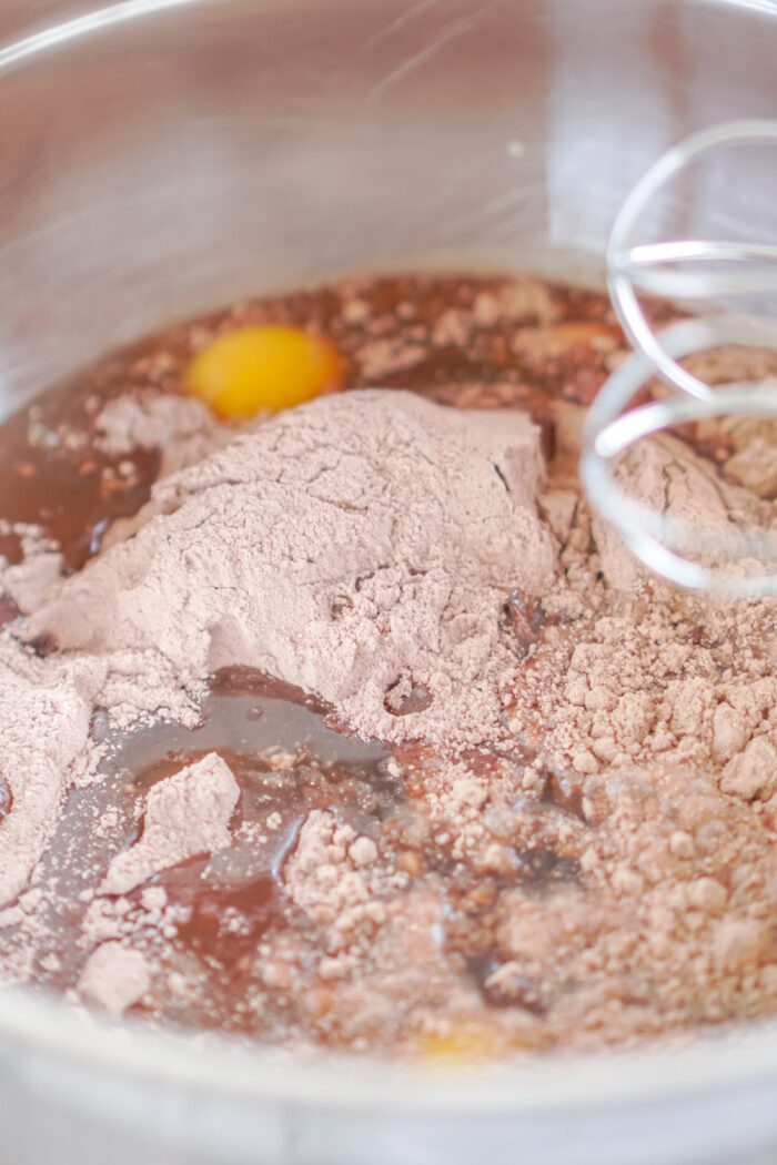 All Hot Chocolate Cupcake ingredients in a bowl