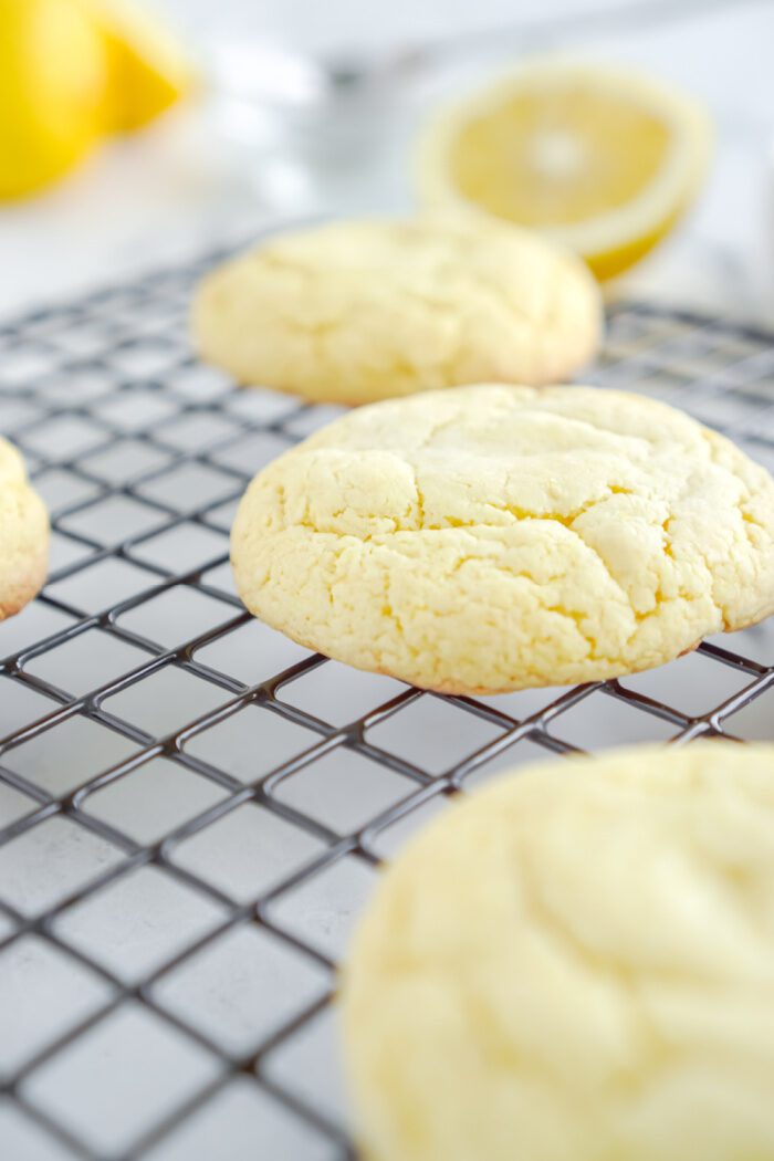 Baked Lemon cookies on a cooling rack