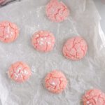 Baked strawberry cookies on a baking sheet