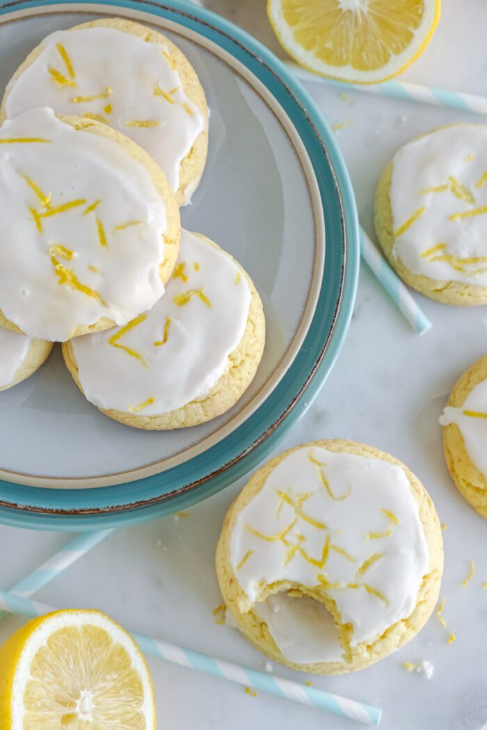 Lemon Cake Mix Cookies on a plate