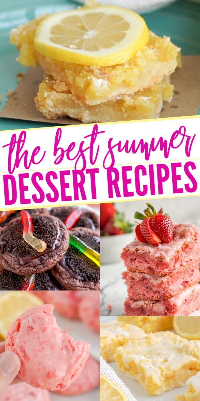 A collage of four of the best summer dessert recipes.