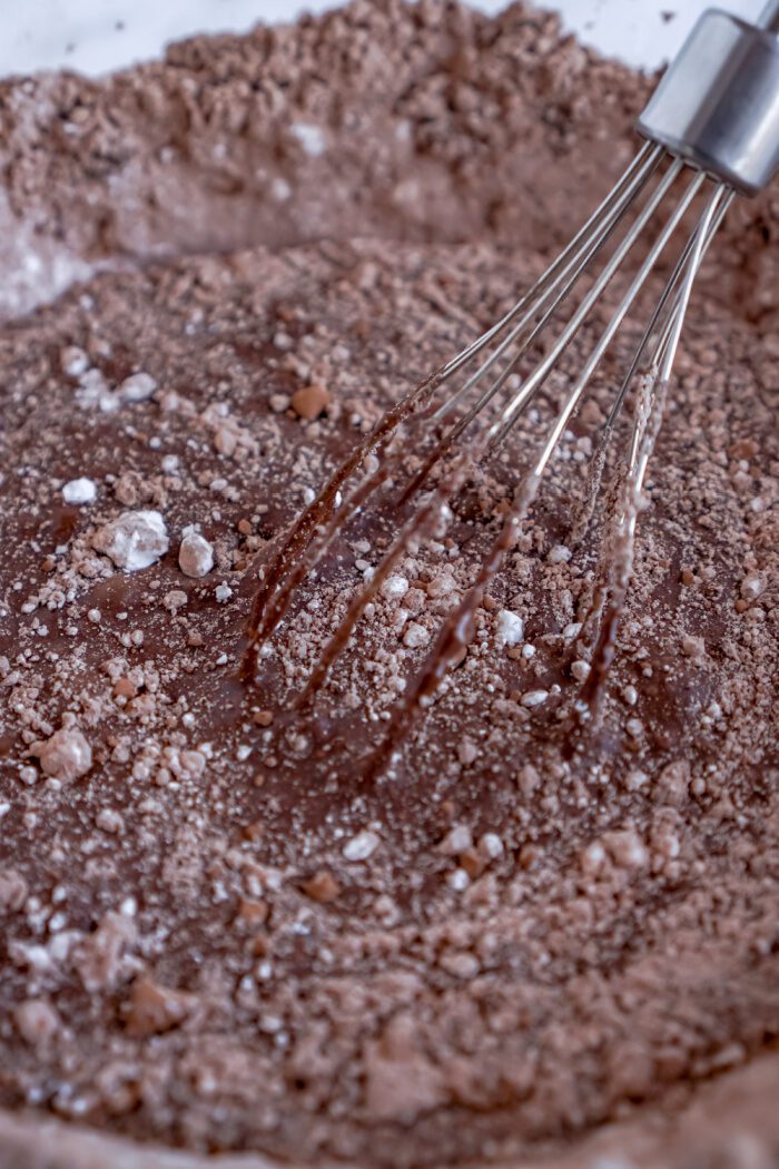 Chocolate Glaze being whisked together