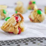 Close up of cookie dough ball with toppings