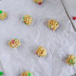 Cookie dough balls on baking rack