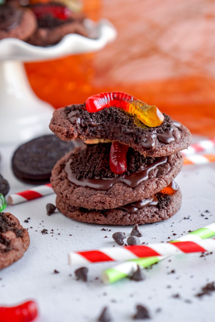 3 Oreo Dirt Pudding Chocolate Cookies in a stack