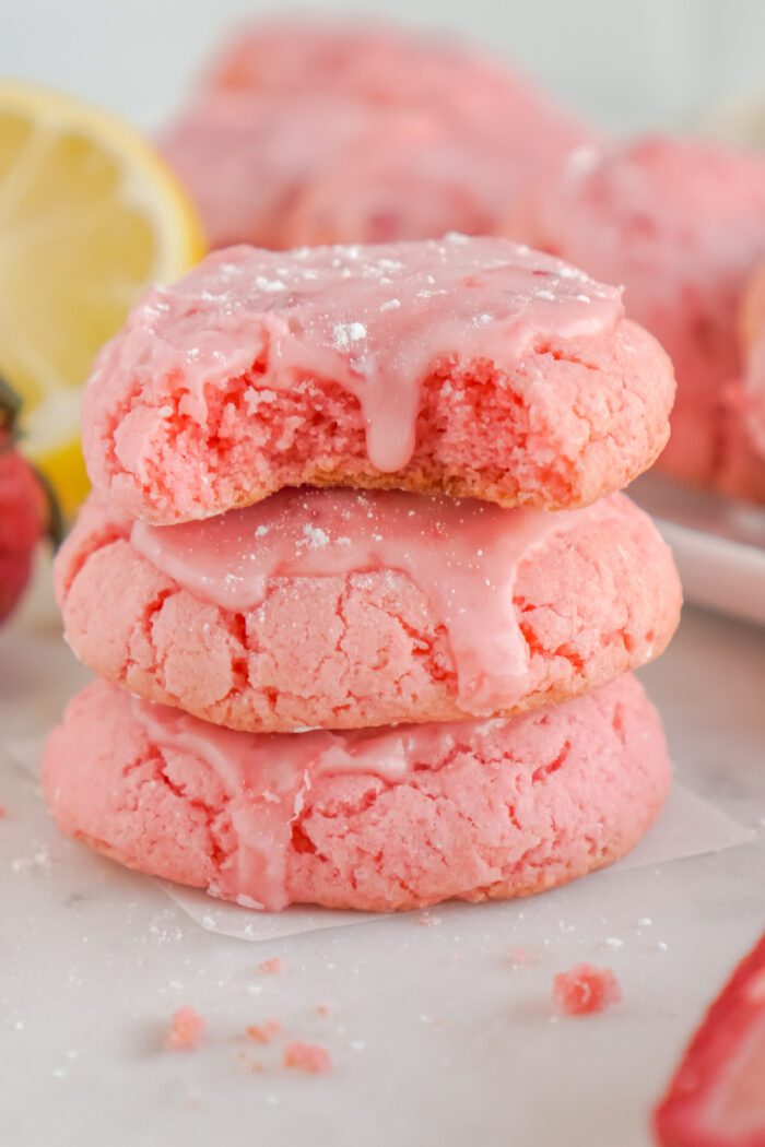 Stack of 3 Strawberry Cake Mix Cookies