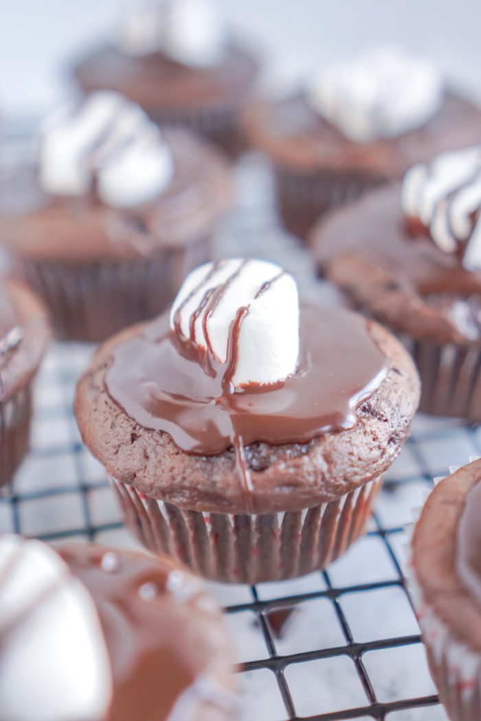 Hot Chocolate Cupcake with a marshmallow and frosting on top