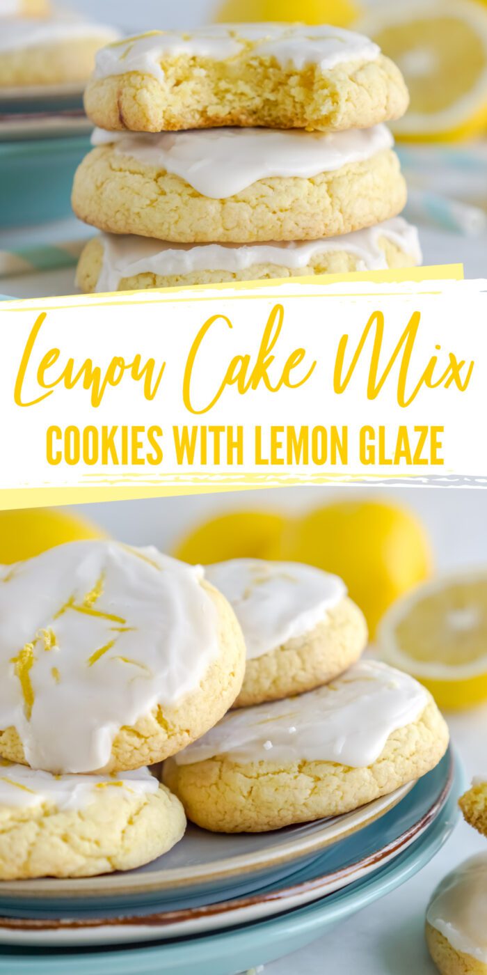 Lemon cake mix cookies with lemon glaze.